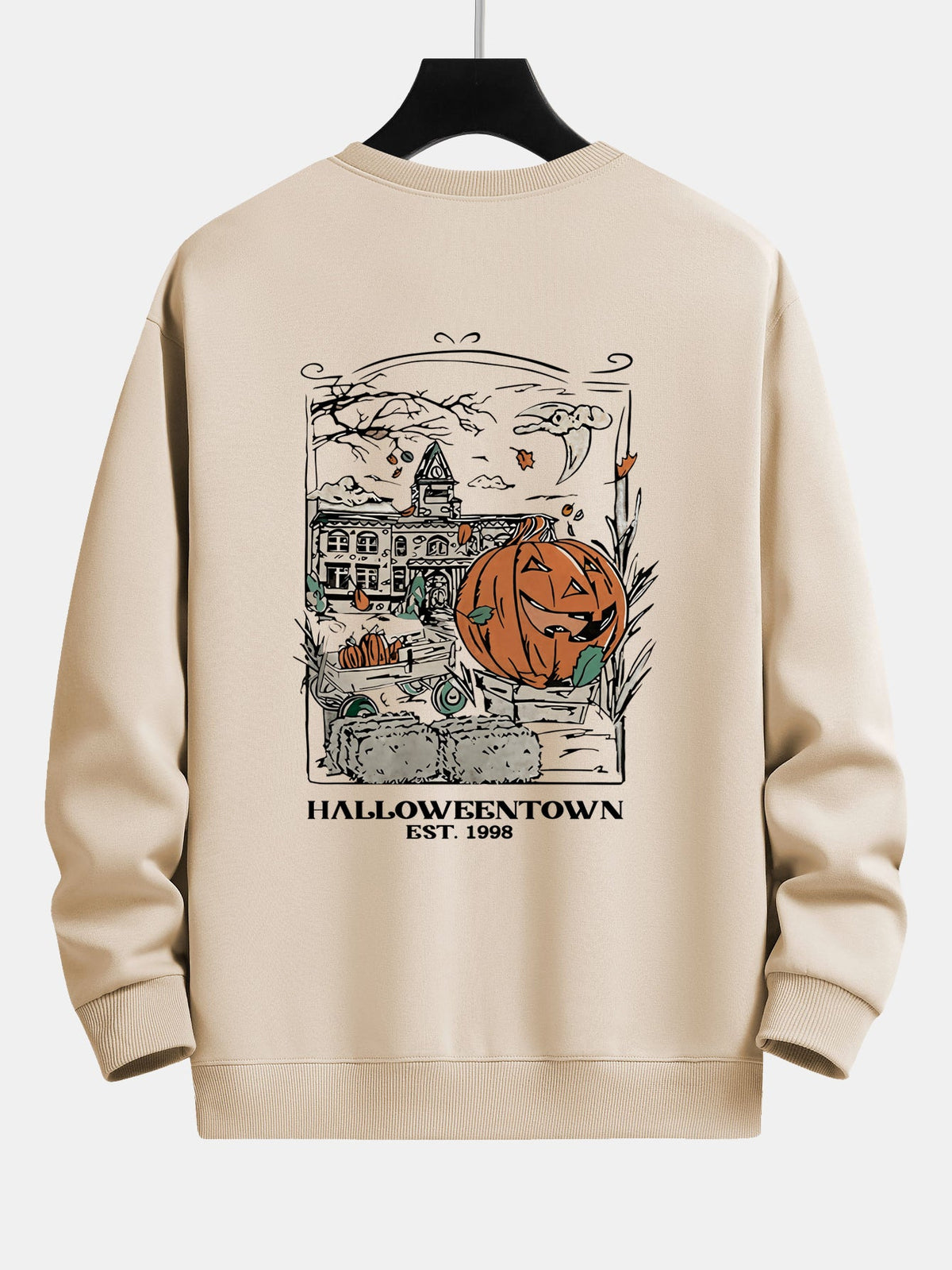 Halloween Pumpkin Town Print Relax Fit Sweatshirt