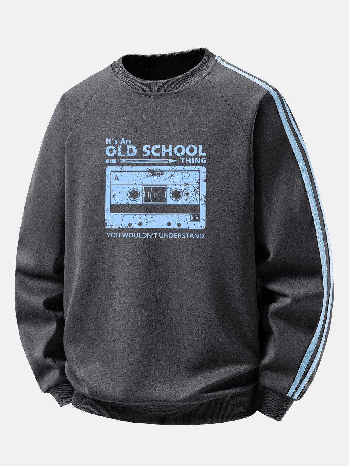 Cassette Tape Print Contrast Stripe Raglan Sweatshirt