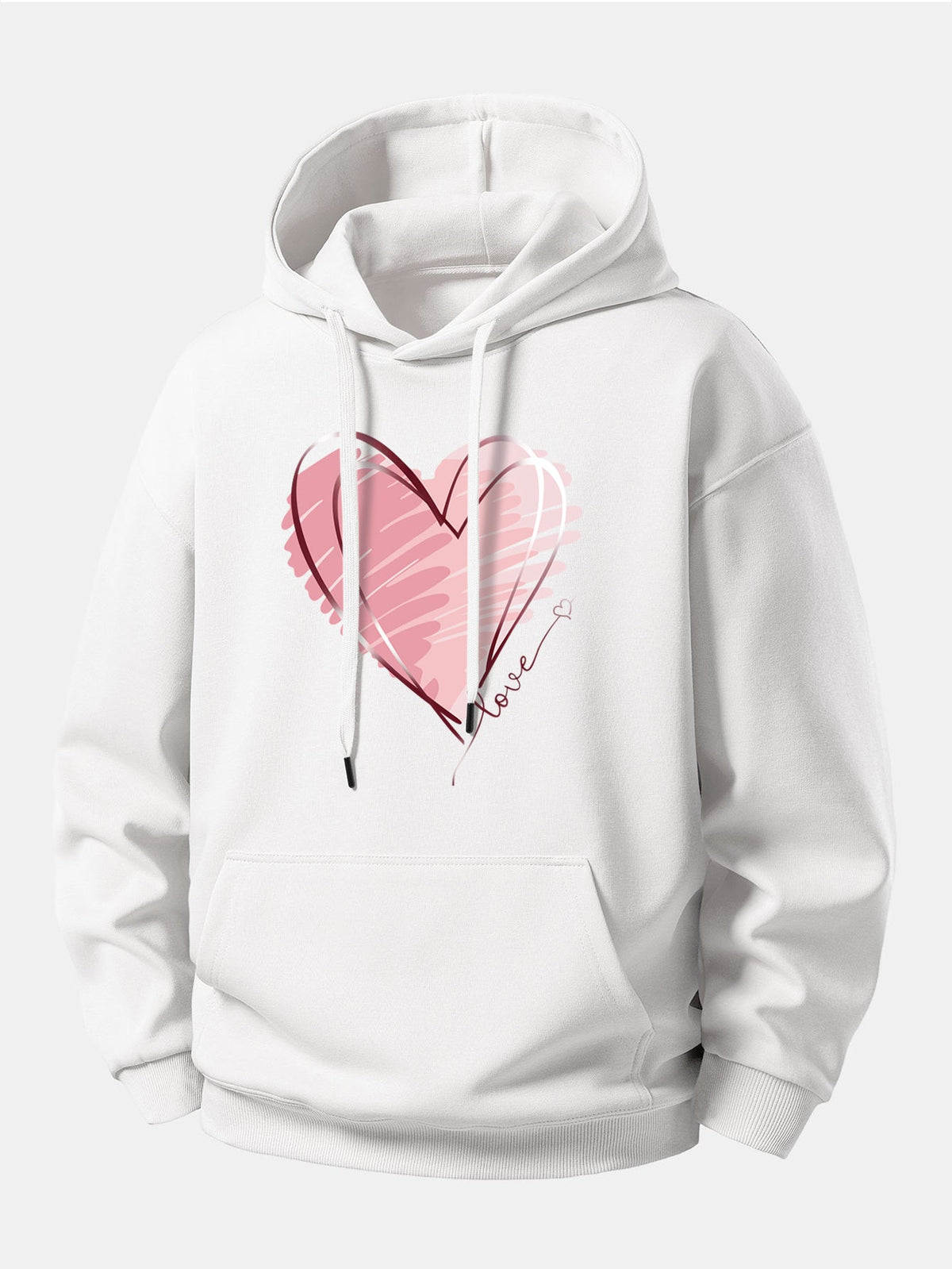 Doodle Heart Print Relax Fit Hoodie