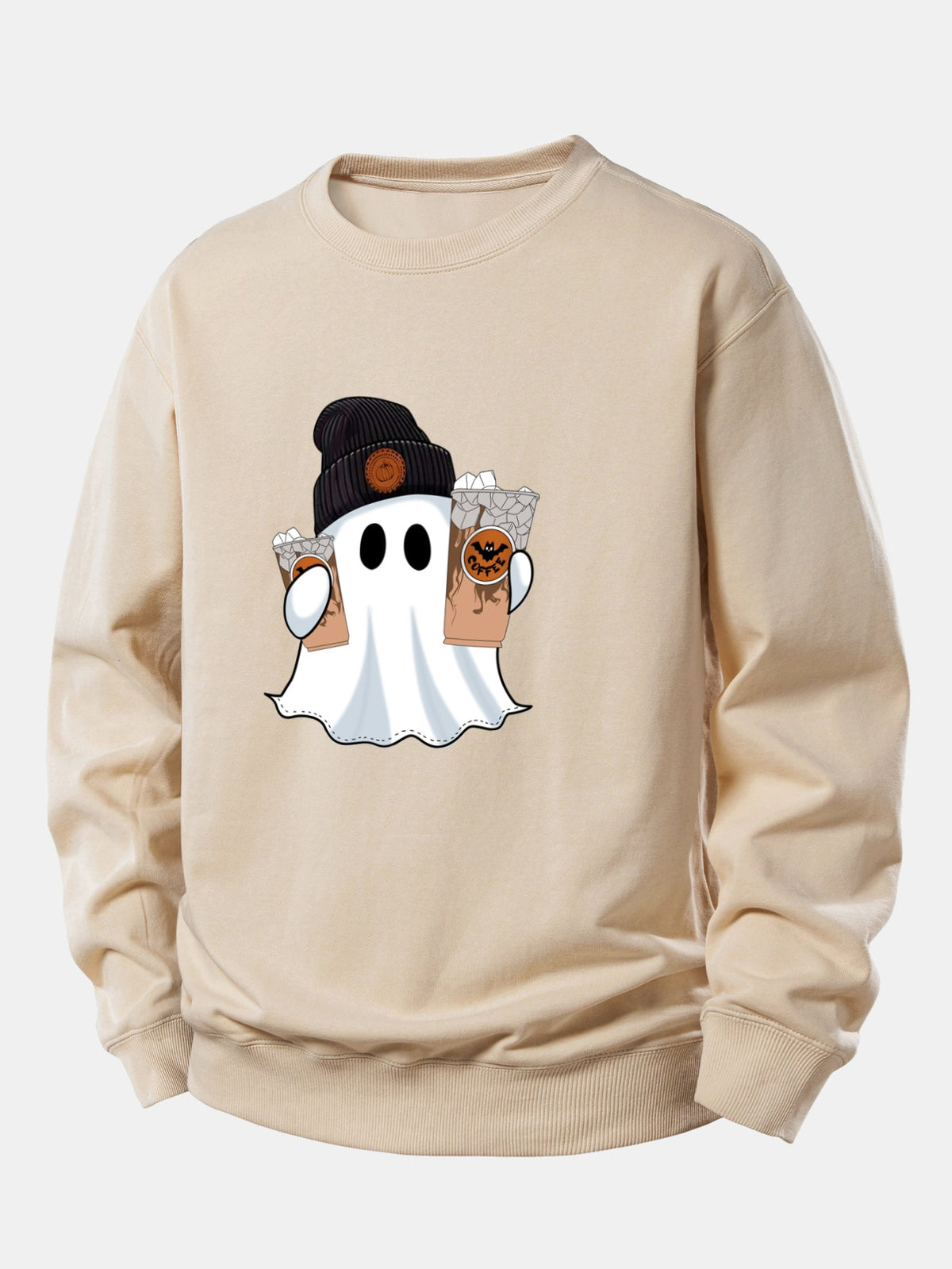 Halloween Ghost Coffee Print Relax Fit Sweatshirt