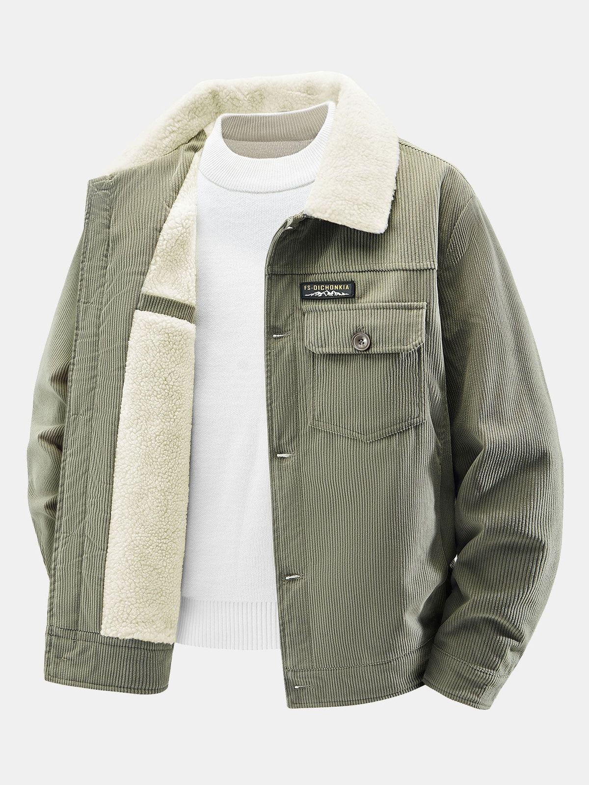Teddy Fleece Lined Button Up Corduroy Jacket
