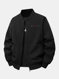 Relax Fit Black Print Zip-Up Bomber Jacket