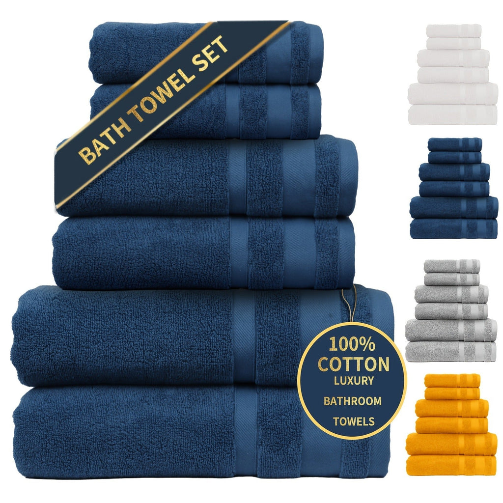 Bath Towel Set in Pure Cotton, Six or Ten Solid-Color Towels for Bathroom Routines, Gym Visits and Travel