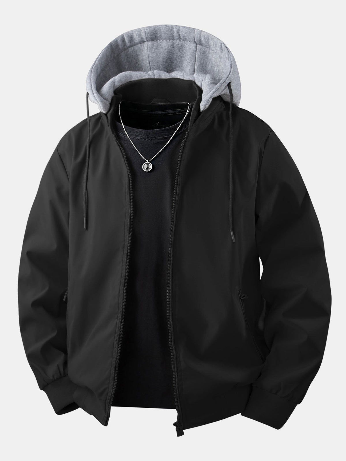 Detachable Hood Zip-Up Bomber Jacket