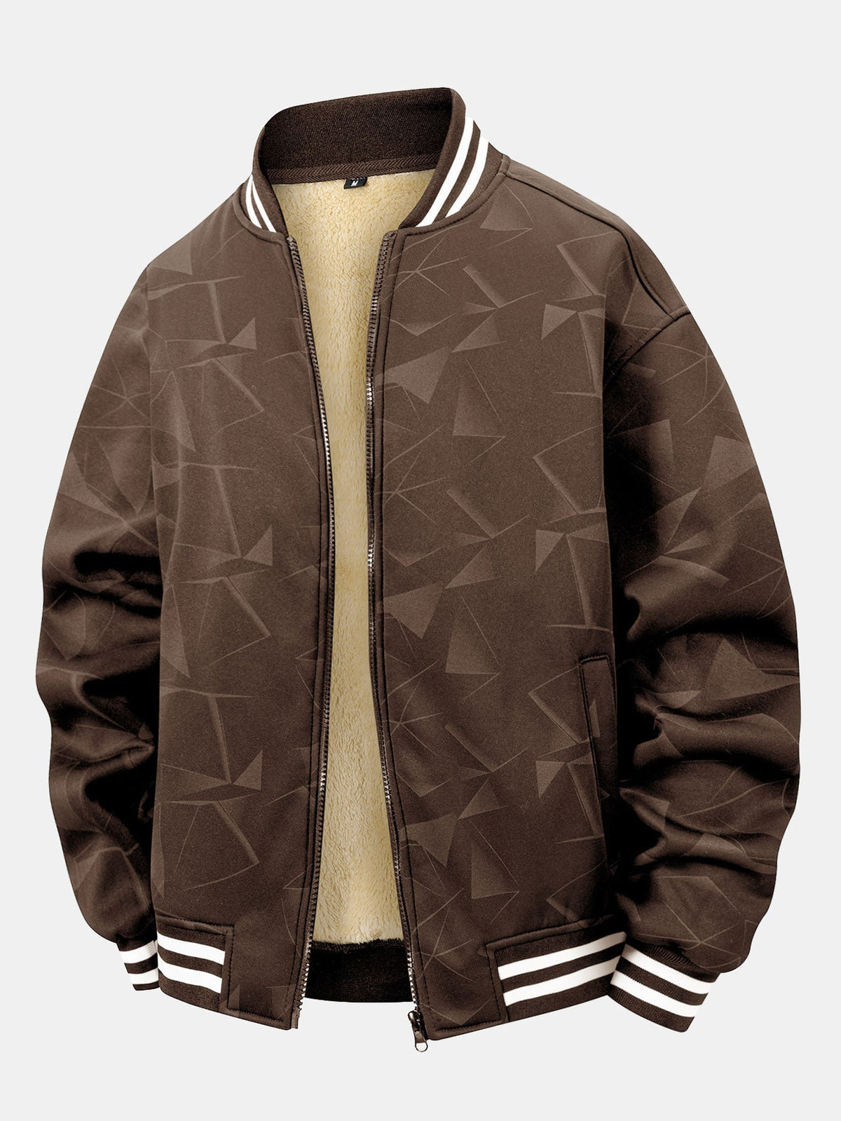 Teddy Lined Geometric Print Baseball Jacket