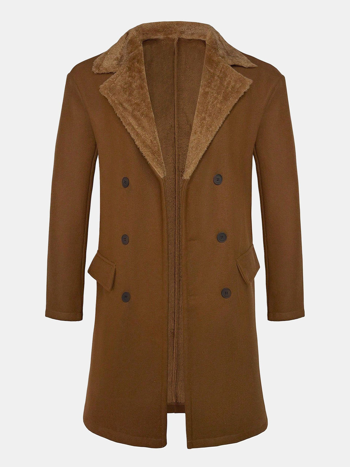 Long Faux Woolen Coat With Teddy Fleece Collar