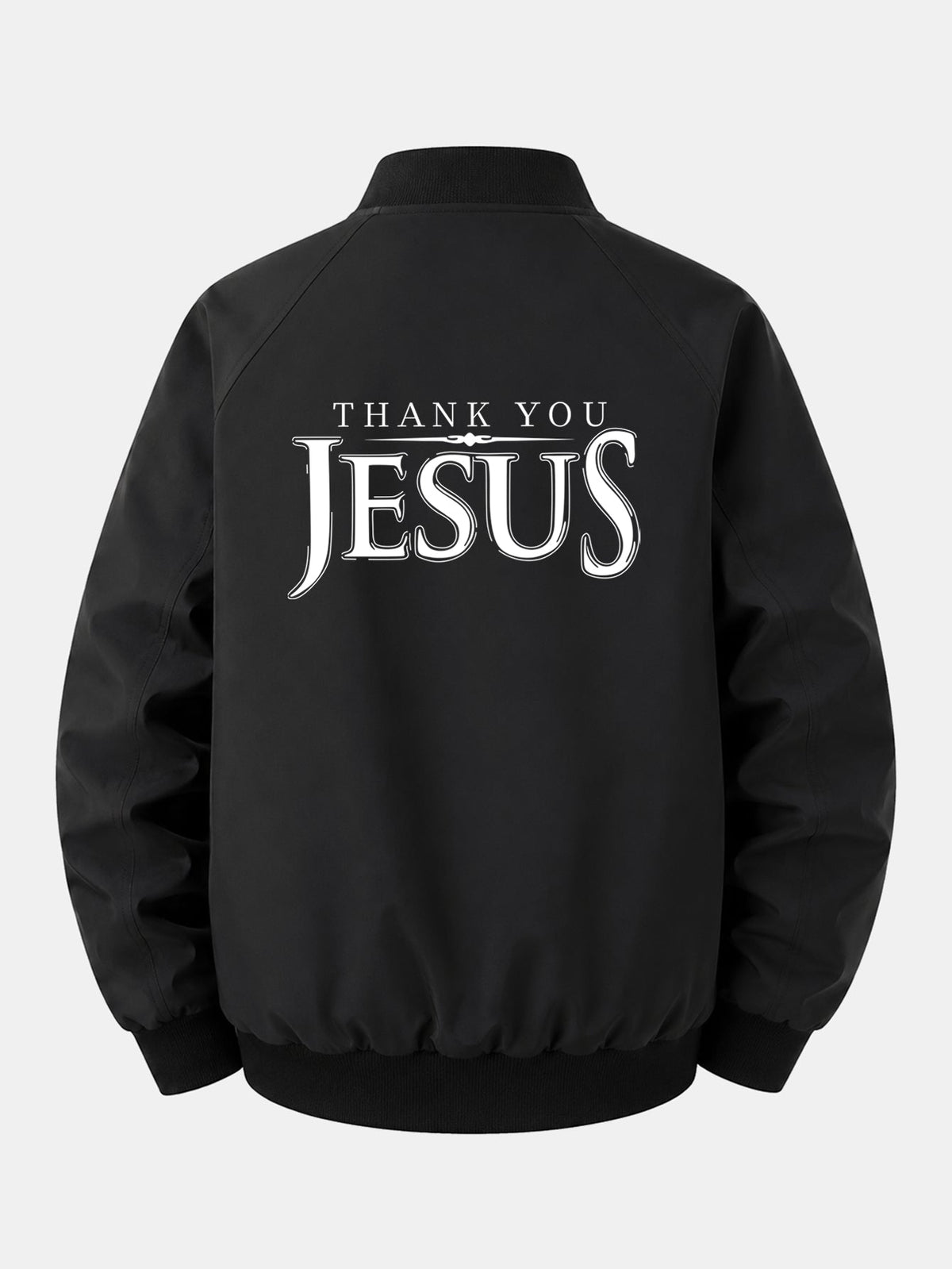 Relax Fit Jesus Print Zip-Up Bomber Jacket