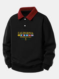Relax Fit California Print Contrast Polo Sweatshirt