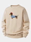 Dachshund Wearing Striped Sweater Print Relax Fit Sweatshirt