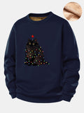 Christmas Lights Black Cat Print Teddy Fleece Lined Sweatshirt