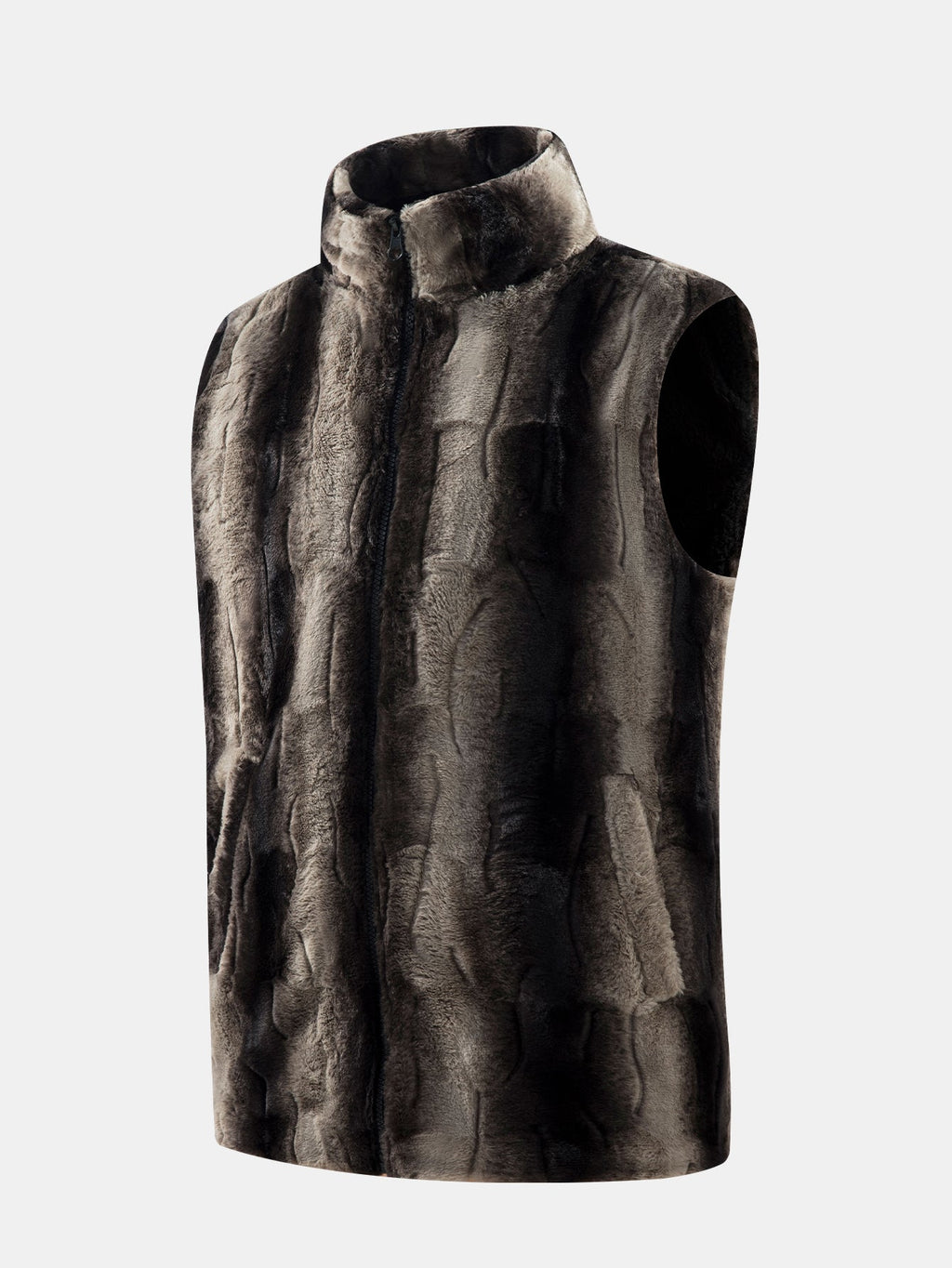 Faux Fur Zip-Up Stand Collar Vest