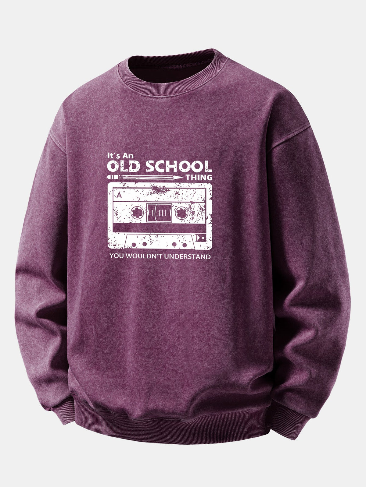 Relaxed Fit Cassette Tape Print Washed Distressed Sweatshirt