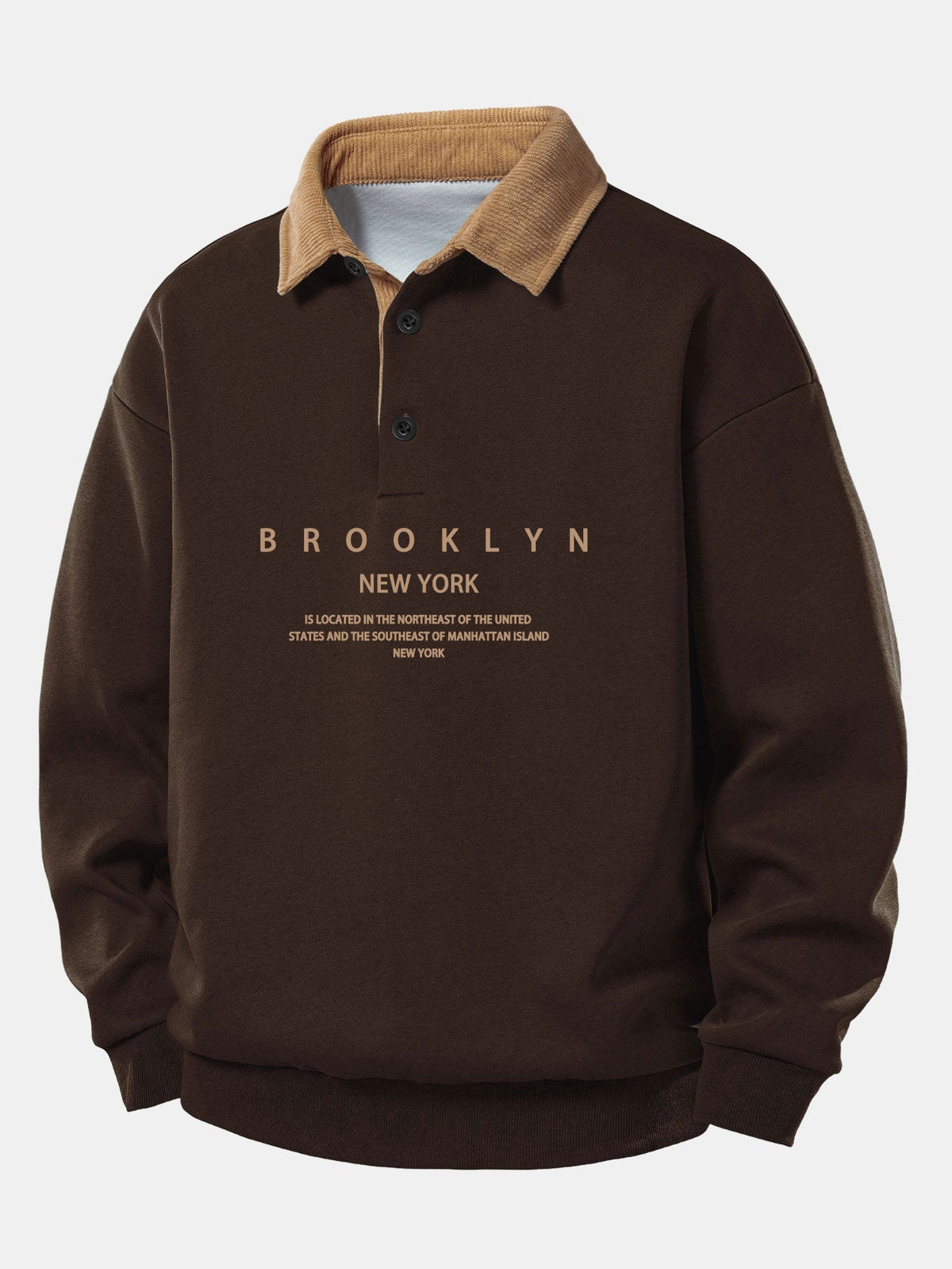 Relax Fit Brooklyn Print Contrast Corduroy Polo Collar Sweatshirt