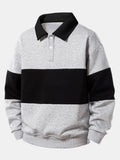 Relax Fit Color Block Polo Collar Sweatshirt