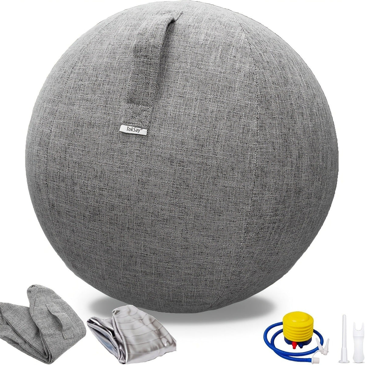 Fitness Equipment 65cm Exercise Ball with Fitted Fabric Cover Carry Handle Pump and Two Colors