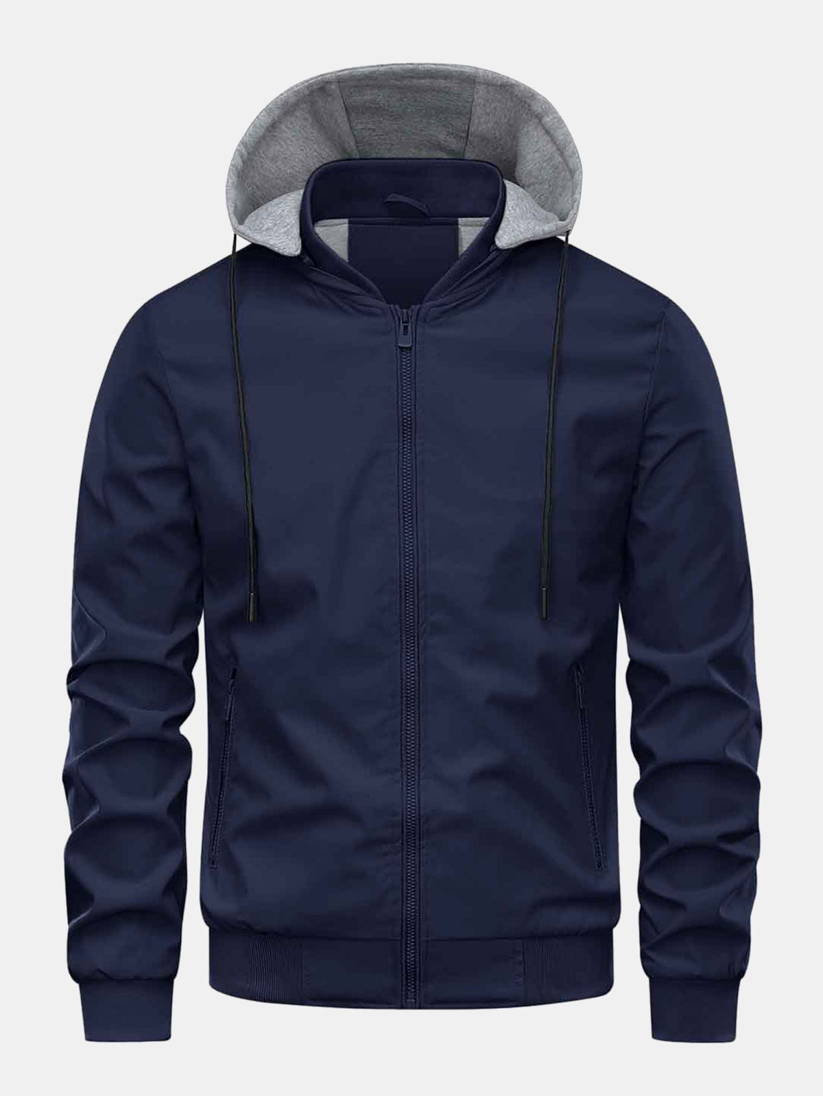 Zip-Up Detachable-Hood Bomber jacket