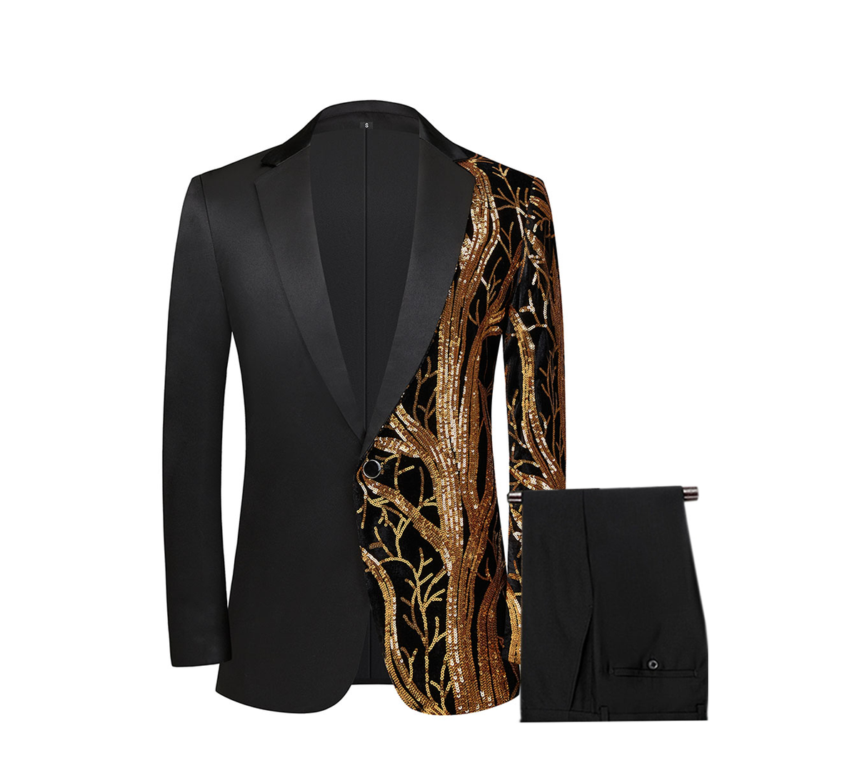 Men's 2-Pieces Branch Embroidered Sequin Jacket and Pants