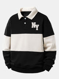 Relax Fit NY Print Color Block Polo Collar Sweatshirt