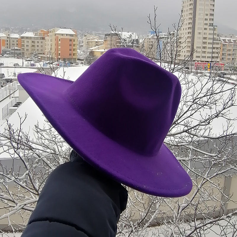 Solid Color Wide Brim Wool Felt Fedora Hat
