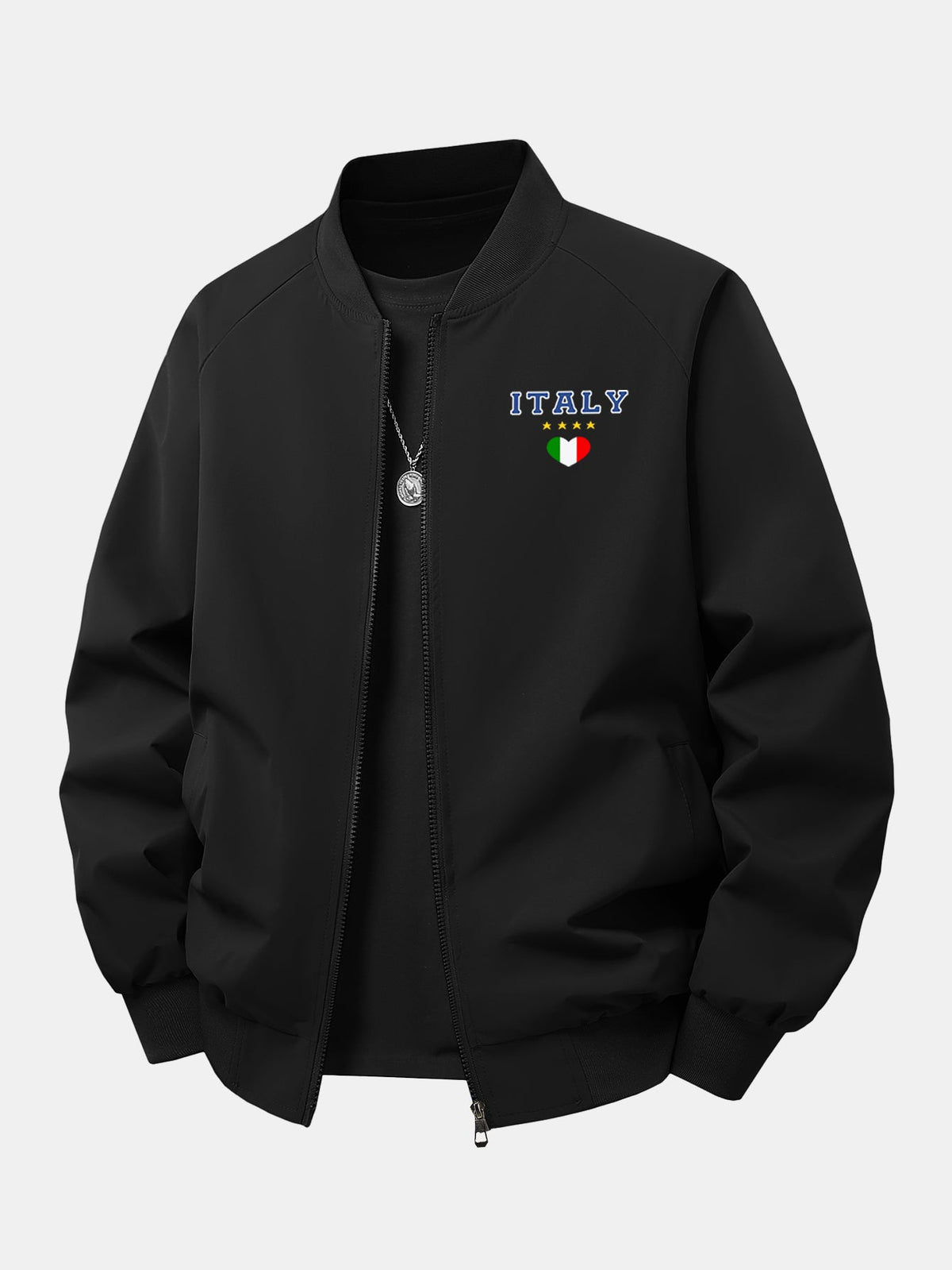 Relax Fit Italy Print Zip-Up Bomber Jacket