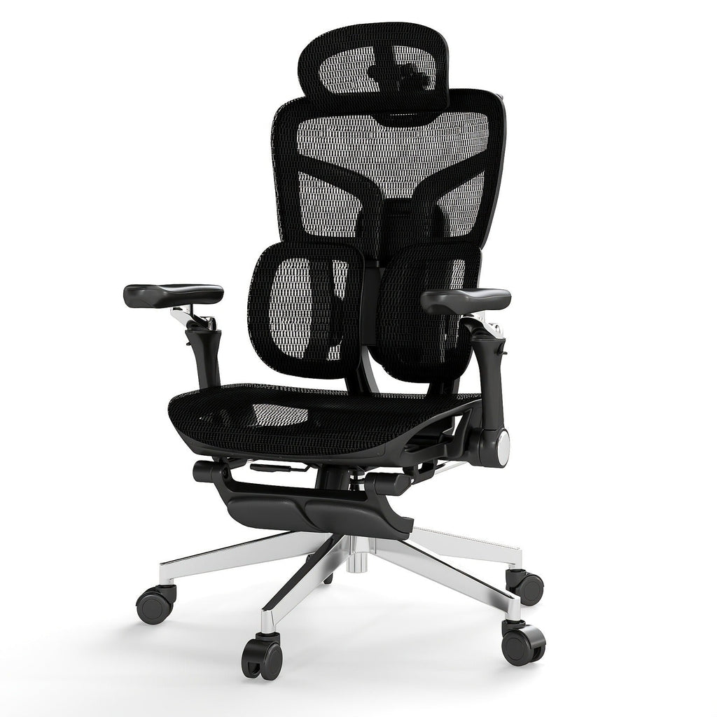 Office Chair High-Back with 6D Adjustable Armrests, Retractable Footrest, Lumbar Section and Swivel Base