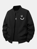 Relax Fit Smiley Face Print Zip-Up Bomber Jacket