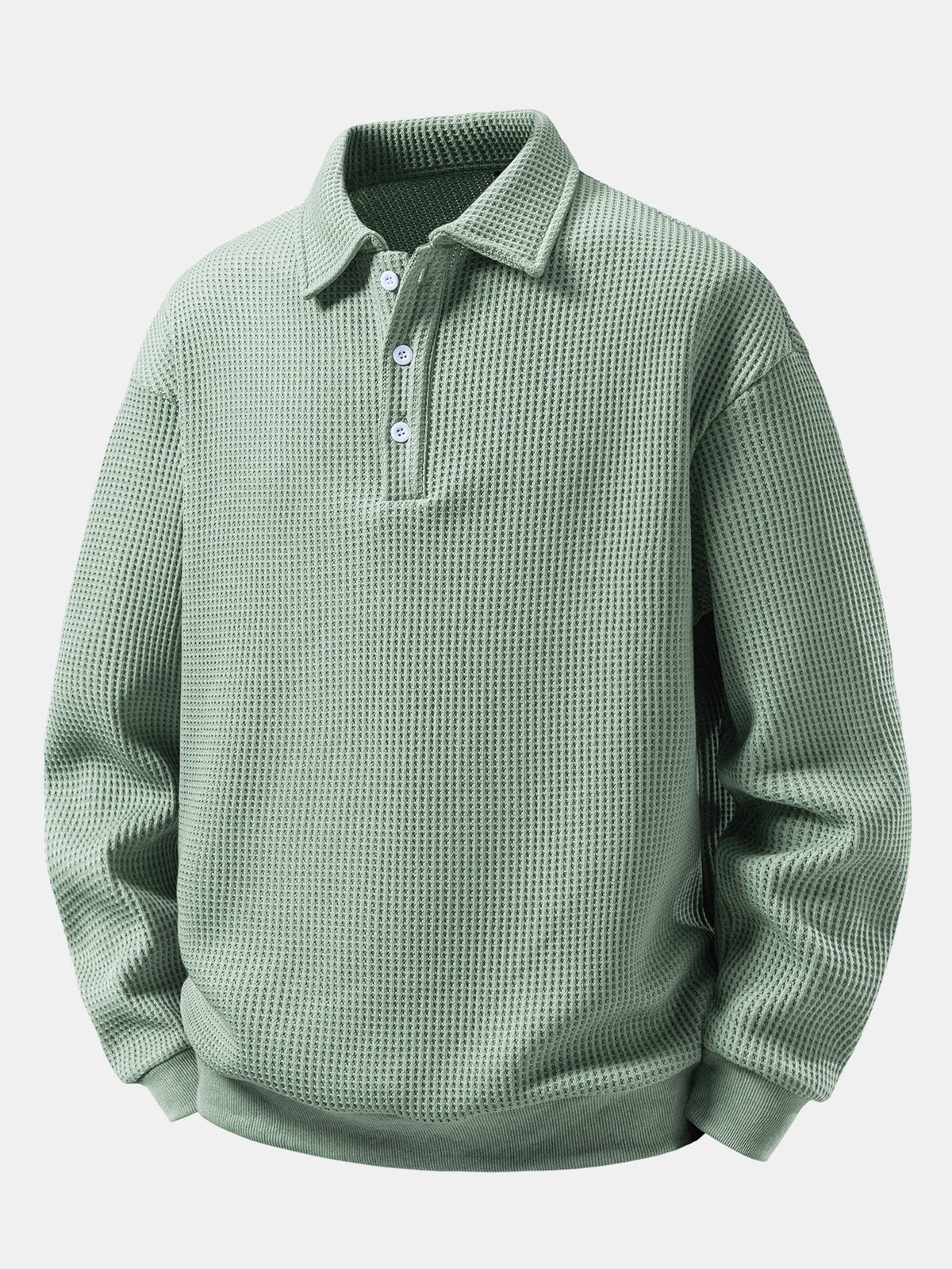 Relaxed Fit Waffle Polo Collar Sweatshirt