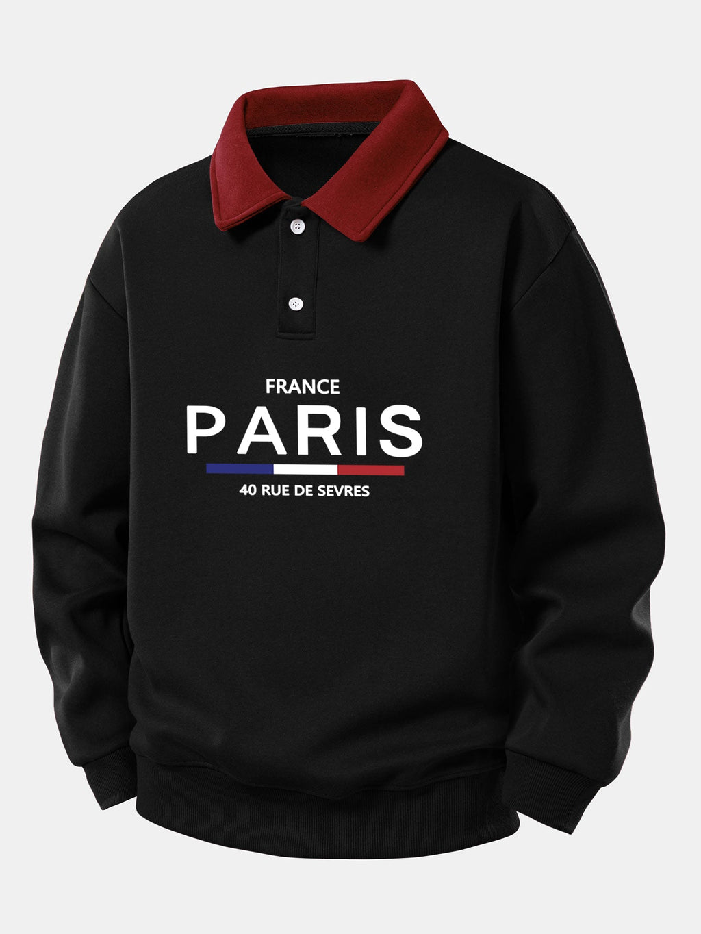 Relax Fit Paris Print Contrast Polo Sweatshirt