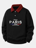 Relax Fit Paris Print Contrast Polo Sweatshirt