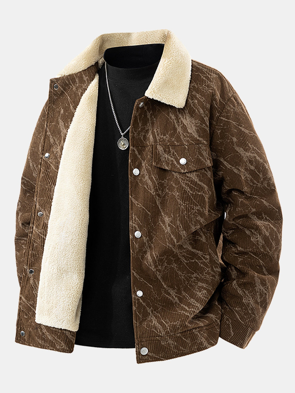 Sherpa-Lined Marble Print Corduroy Jacket
