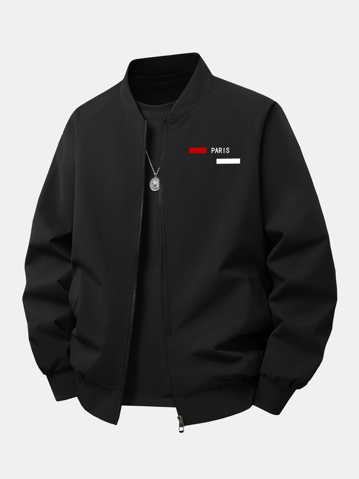 Relax Fit Paris Stripe Print Zip-Up Bomber Jacket