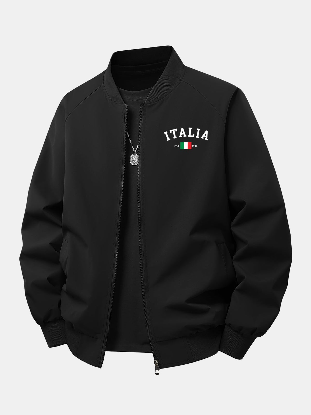 Relax Fit Italy Print Zip-Up Bomber Jacket