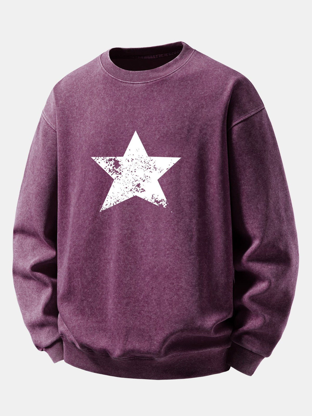 Relaxed Fit Star Print Washed Distressed Sweatshirt
