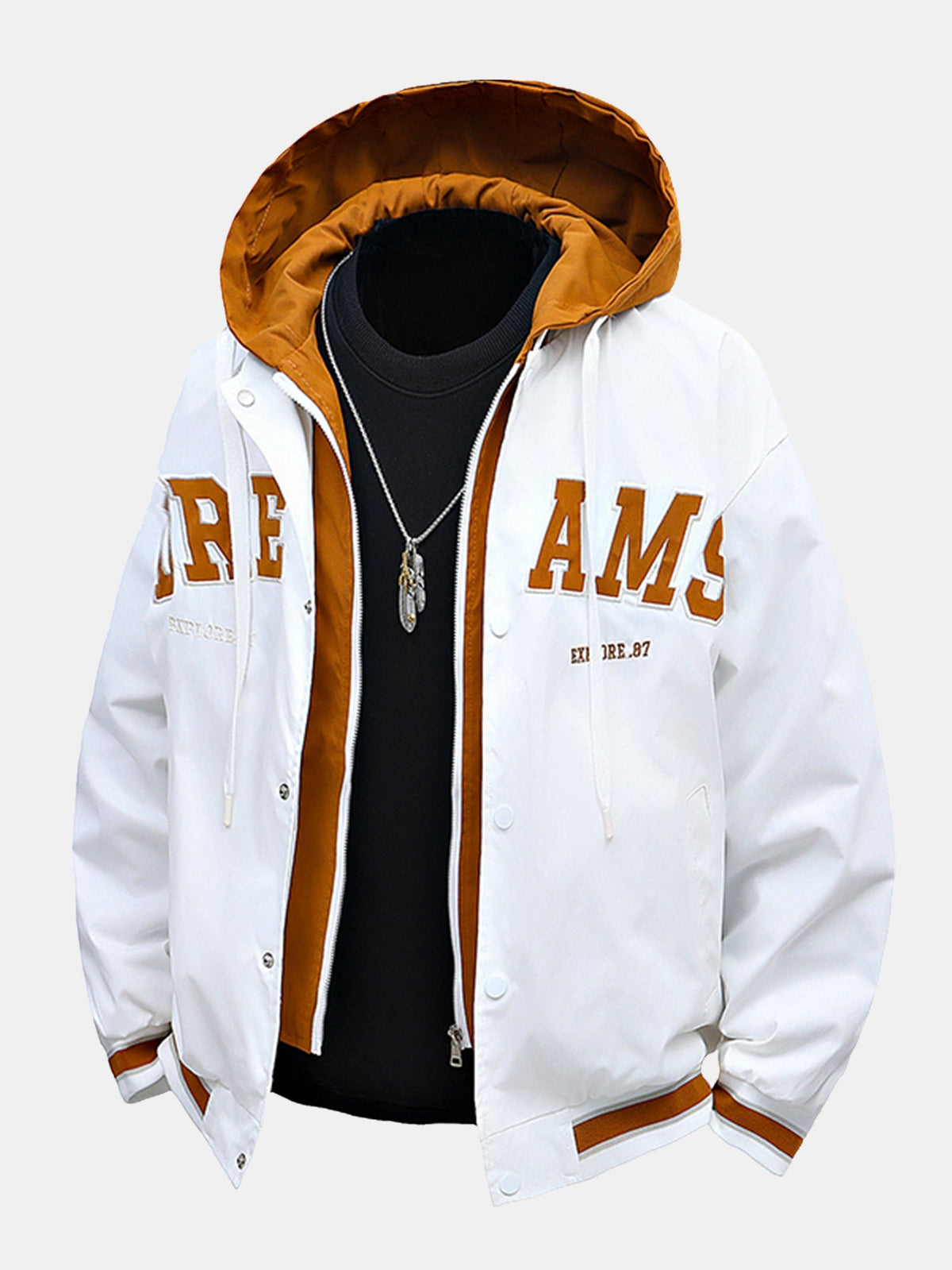 Contrast 2 In 1 Hooded Baseball Jacket