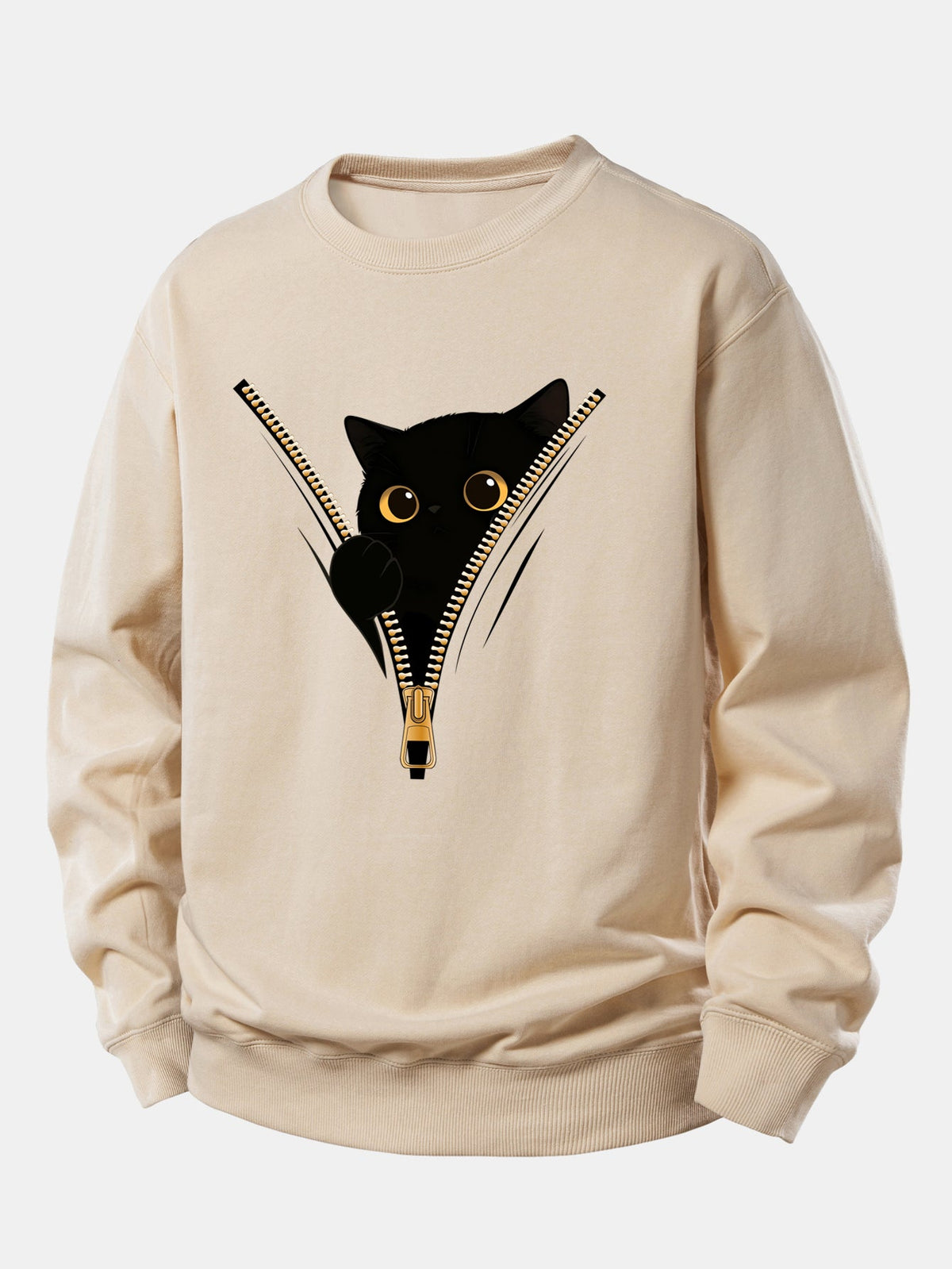 Zipper Black Cat Print Relax Fit Sweatshirt