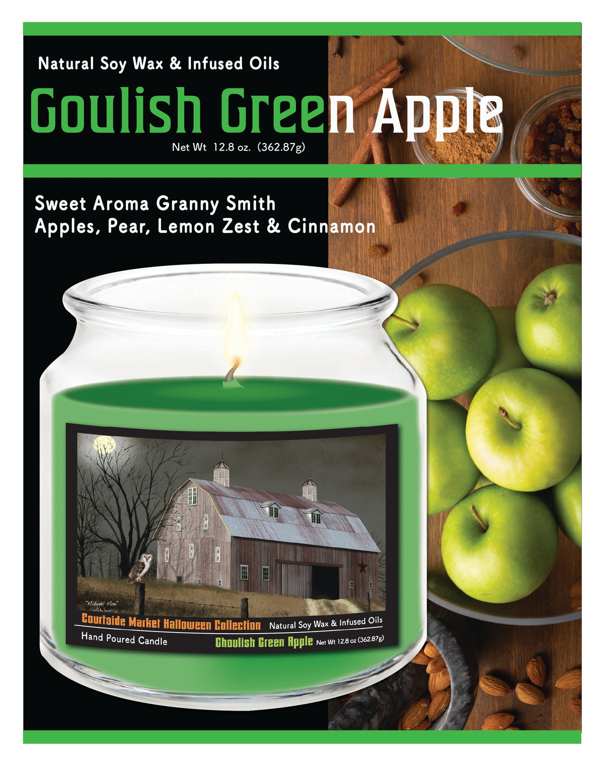 Halloween Collection Barn Harvest Moon 12.8 Oz Candle Glass Jar with Brushed Silver Metal Lid