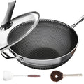 Stainless Steel Wok Set 13.3 Inch Non-stick Honeycomb Design with Lid & 2 Cookware Accessories
