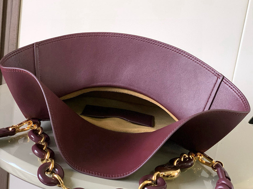 Loewe Cubi Shoulder Bag – Burgundy Deep Wine Smooth Calfskin Gold Resin Chain