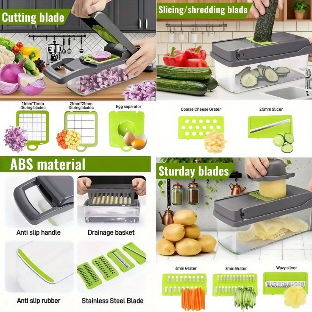 Vegetable Chopper 18-in-1 Upgraded Mandoline Slicer - Professional Onion Chopper Food Dicer Cutter with Container
