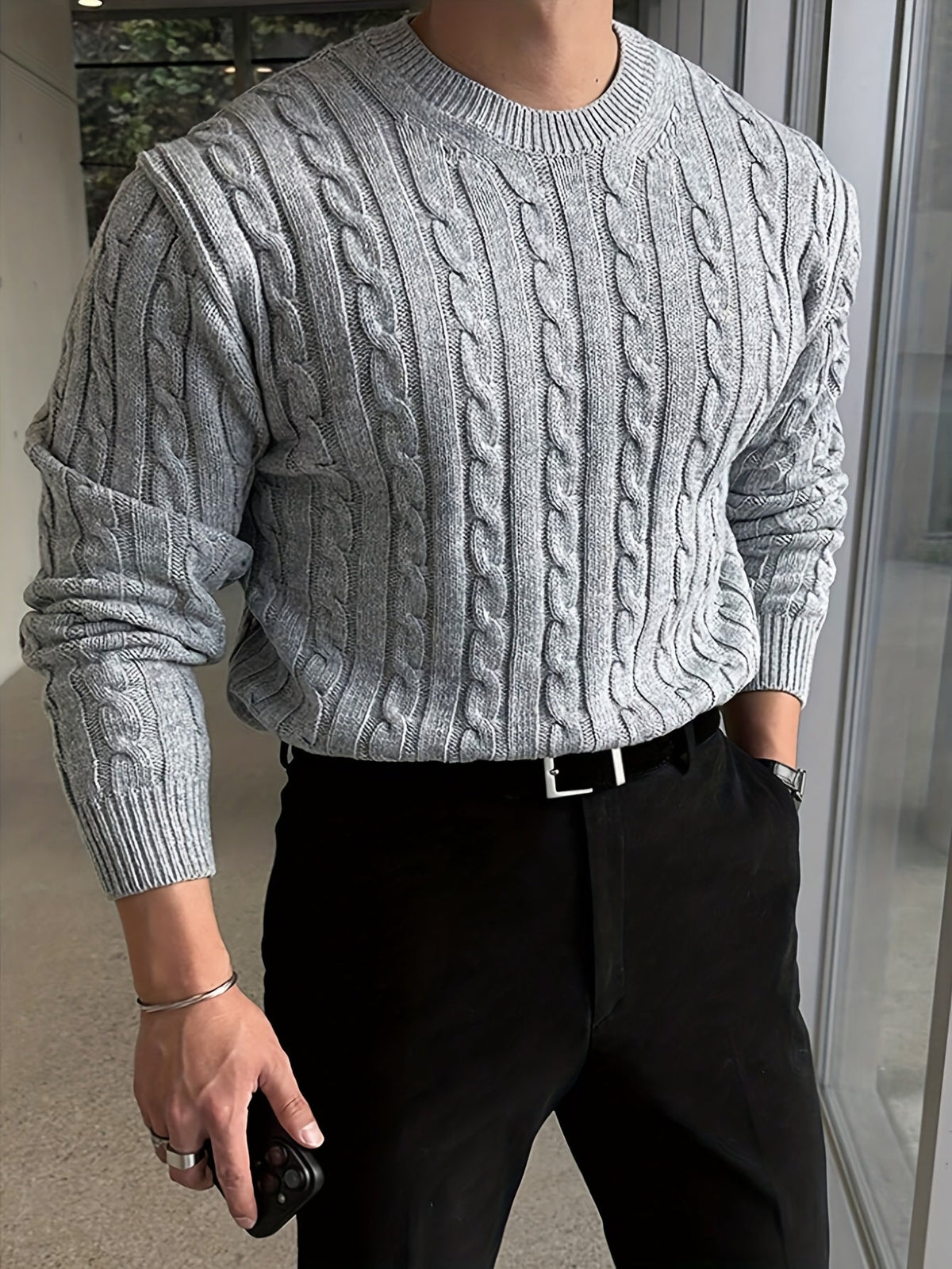 Gareth | Rundhals-Pullover im Zopfmuster