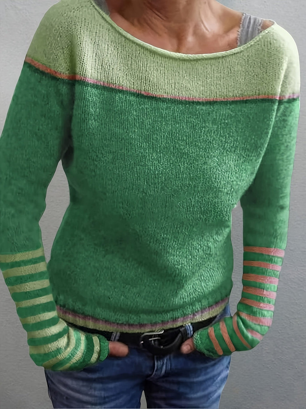 Annika | Colour-Block-Pullover mit U-Boot-Ausschnitt
