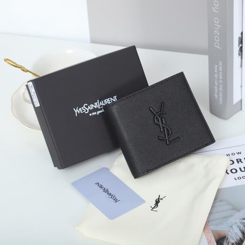 Saint Laurent YSL East/West Bifold Wallet – Grained Leather Black on Black