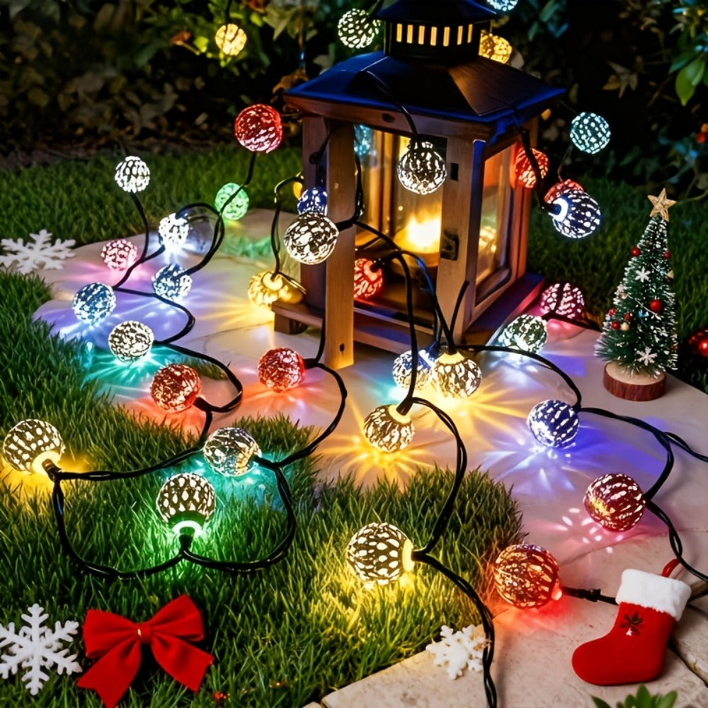 Moroccan Solar String Lights Outdoor - Metal Sphere Fairy Lights with 20/30/50 LED Beads, 8 Modes