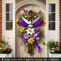 Easter Door Curtain Decoration 35.4x70.8 Inch, Colorful Spring Door Hanging with Dove Floral Cross Pattern, Polyester 2D Flat No-Power Door Curtain Set for Entrance Room Home Party Easter Decor