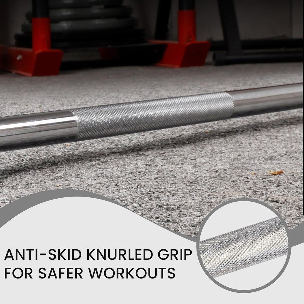 Standard Barbell 5FT – Solid Steel 1-Inch Bar, 300 LB Capacity, Chrome & Black Finish, Multi-Grip Knurling for Home Gym Strength Training