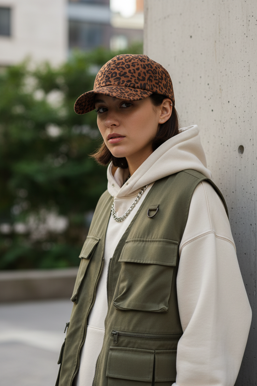 Warren Baseballkappe aus Kunstleder mit Animal-Print und UV-Schutz