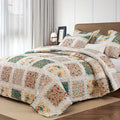 Floral Patchwork Quilt Set in Green, Blue, Grey Pink or Pink with Twin, Full/Queen and King Sizes