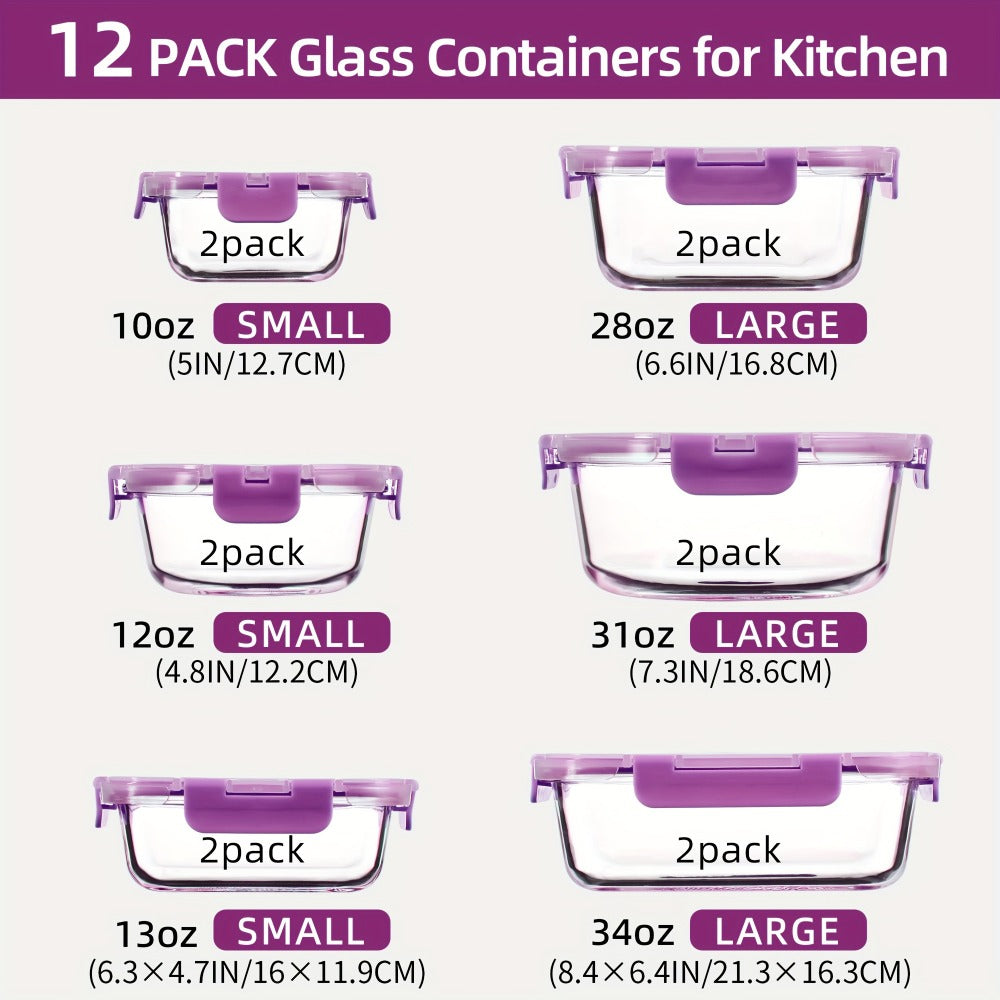 Glass Food Storage Containers for Meal Prep, Airtight Borosilicate Kitchen Boxes, Microwave and Freezer Safe