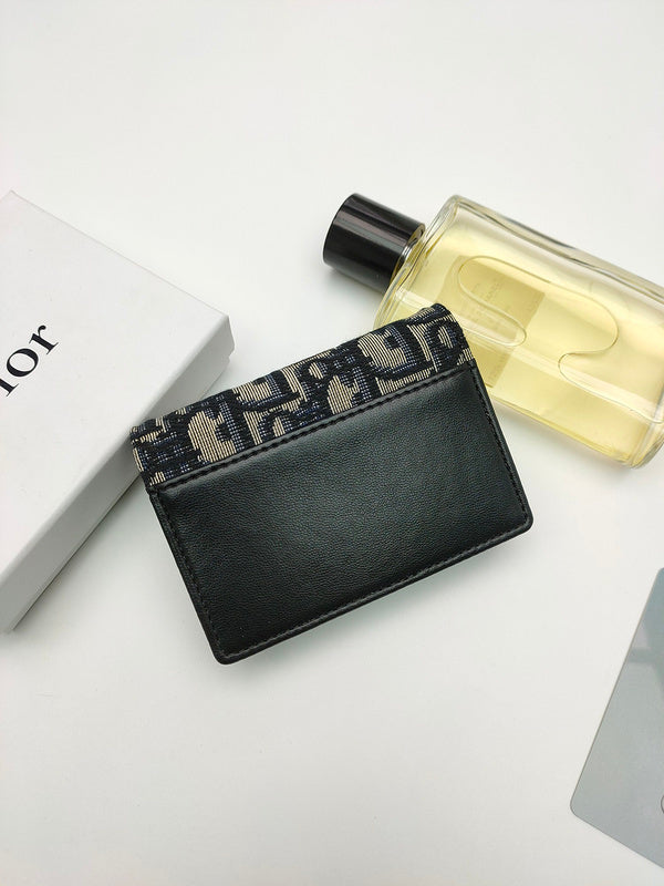 Christian Dior Saddle Card Holder – Oblique Jacquard Black Navy