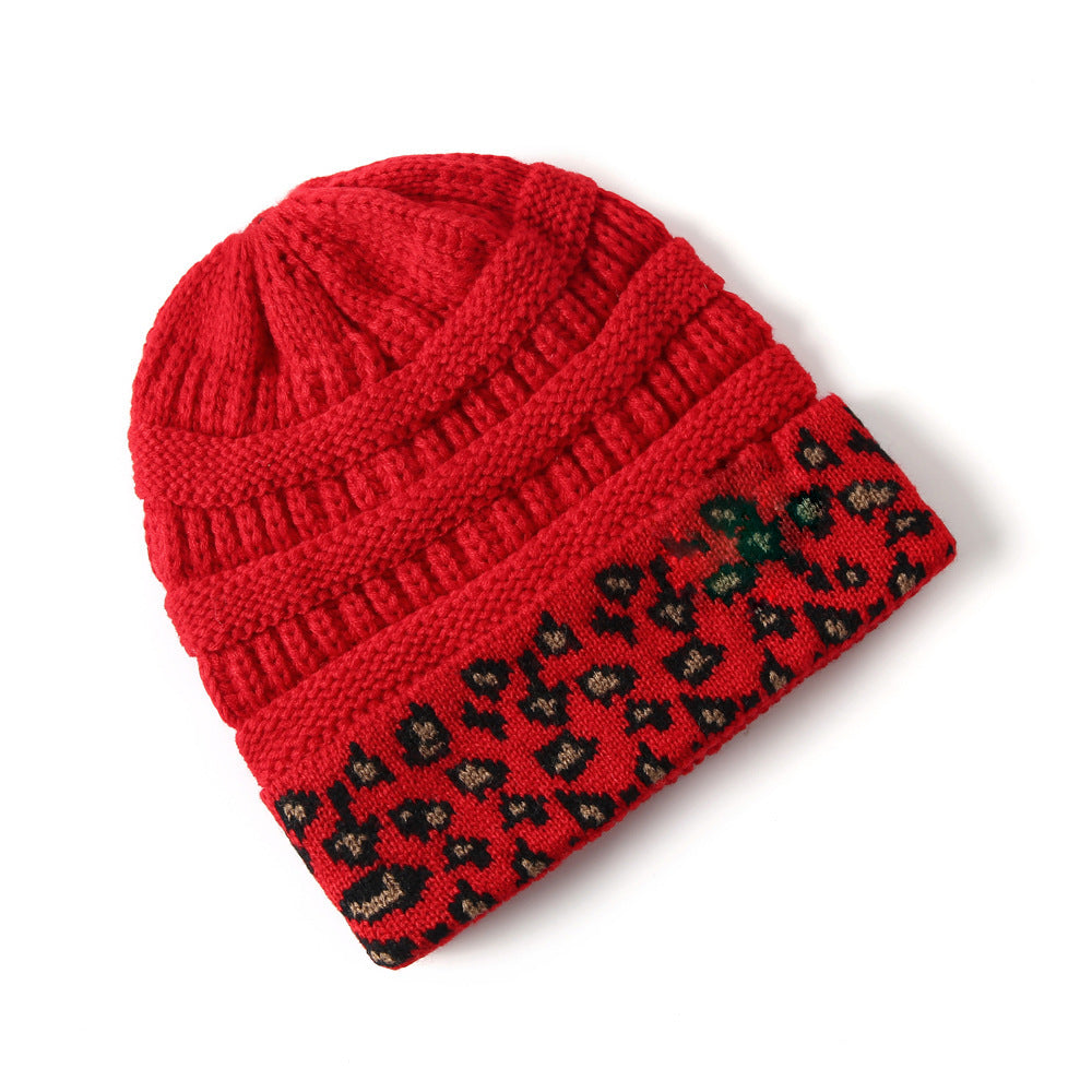 Tarver Beanie mit Leopardenmuster und Umschlag, Zopfstrick – warm, winddicht, 10 Farben